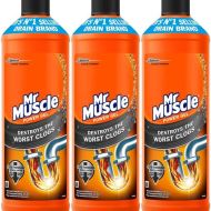 Mr Muscle Drain Unblocker Power Gel 1 Litre bottle on a kitchen counter
