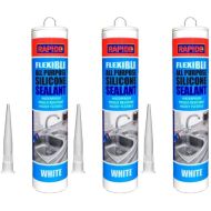 Rapide All-Purpose Flexible Silicone Sealant Cartridge White 260ml - Pack of 3