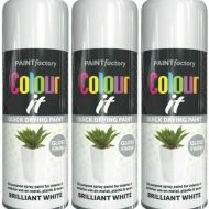 Paint Factory White Gloss Spray Paint Interior & Exterior 250ml - Pack of 3