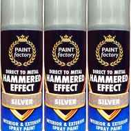 Paint Factory Hammered Effect Spray Paint Silver 400ml - Pack of 3