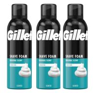 Gillette Shaving Foam Original Scent Sensitive Skin 200ml can on a bathroom shelf
