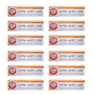 Arm & Hammer Extra White Care Toothpaste 125g tube on a clean bathroom shelf
