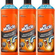 Mr Muscle Drain Unblocker Power Gel 1 Litre bottle on a kitchen counter
