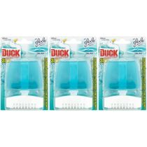 Toilet Duck 3 In 1 Cool Mist Rim Block Holder 55ml clipped onto a toilet rim
