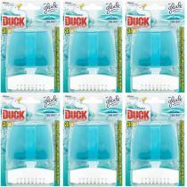 Toilet Duck 3 In 1 Cool Mist Rim Block Holder 55ml clipped onto a toilet rim
