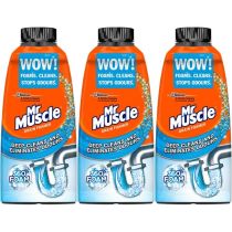 Mr Muscle Odour Eliminator Drain Foamer 500ml bottle on a kitchen counter
