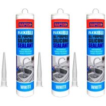 Rapide All-Purpose Flexible Silicone Sealant Cartridge White 260ml - Pack of 3