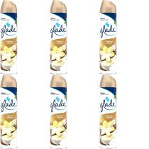 Glade Vanilla Air Freshener Spray 300ml aerosol can on a clean shelf
