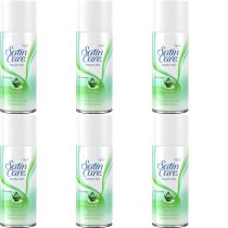 Gillette Satin Care Sensitive Skin Women's Shaving Gel 75ml can on a bathroom shelf
