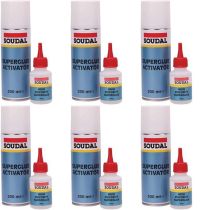 Soudal High Viscosity Superglue 50g and Activator Bonding Mitre Kit 200ml on a workbench