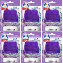 Toilet Duck Purple Wave Rimblock Holder 55ml clipped onto a toilet rim
