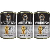 Paint Factory Metallic Paint Interior & Exterior Bright Silver 300ml - Pack of 3