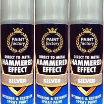 Paint Factory Hammered Effect Spray Paint Silver 400ml - Pack of 3