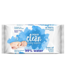 Aqua Clean Baby Wet Wipes 72s pack on a clean nursery changing table
