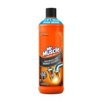 Mr Muscle Drain Unblocker Power Gel 1 Litre bottle on a kitchen counter
