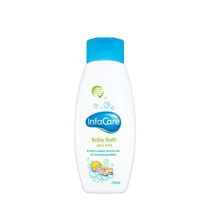 Infacare Baby Bath Ultra-Mild Bubble Shampoo 750ml bottle on a bathroom shelf
