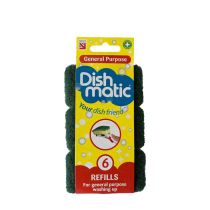 Dishmatic Green General Purpose Washing Up Sponge Refill Heads (6 Pack)