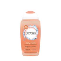Femfresh Intimate Skincare Daily Wash 250ml bottle on a clean bathroom shelf
