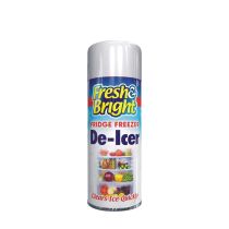 Fresh & Bright Fridge Freezer Anti-Bacterial De Icer Spray 200ml bottle on a kitchen counter
