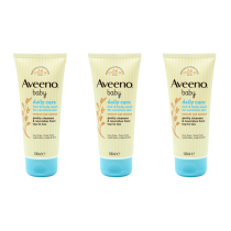 Aveeno Baby Daily Care Hair and Body Wash 100ml bottle on a clean bathroom shelf
