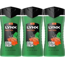 Lynx 3-in-1 Body, Face & Hair Wash Jungle Fresh Shower Gel 225ml - Pack of 3