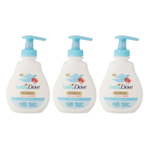 Baby Dove Sensitive Head to Toe Wash Moisture 200ml bottle beside a baby bath
