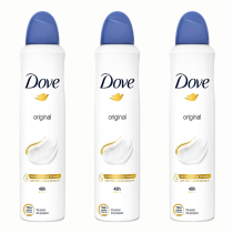 Dove Original Antiperspirant Deodorant Spray 250ml can on a clean bathroom surface
