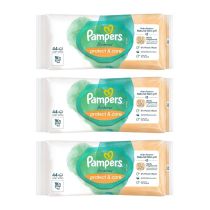 Pampers Harmonie Protect and Care Baby Wipes 44s pack on a clean nursery shelf
