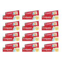 Colgate Baby Strawberry Toothpaste 0-2 Years 50ml tube on a bathroom shelf
