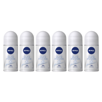 NIVEA Pure Invisible Women Roll‑On Antiperspirant Deodorant 50 ML - Pack of 6