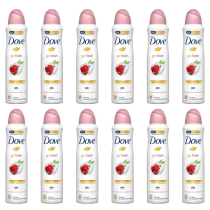 Dove Go Fresh Pomegranate Antiperspirant Deodorant Spray 250ml can on bathroom shelf
