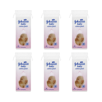 Johnson's Baby Cotton Pads Softening 50 pack on a clean bathroom shelf
