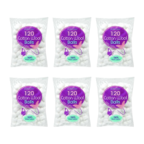 Cotton Tree 120 Cotton Wool Balls 100% Pure Cotton for Gentle Use - Pack of 6
