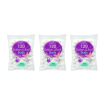 Cotton Tree 120 Cotton Wool Balls 100% Pure Cotton for Gentle Use - Pack of 3