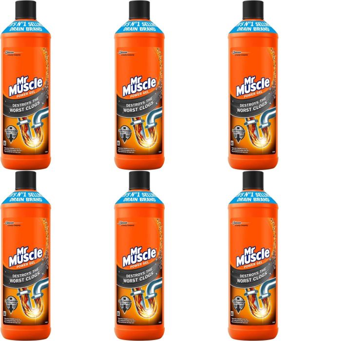 Mr Muscle Drain Unblocker Power Gel 1 Litre bottle on a kitchen counter
