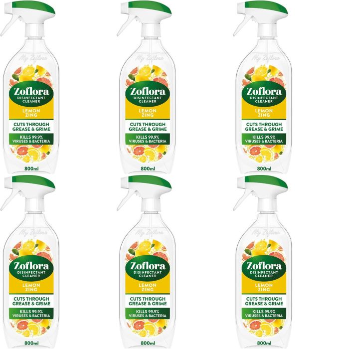 Zoflora Disinfectant Cleaner Spray Lemon Zing 800ml - Pack of 6