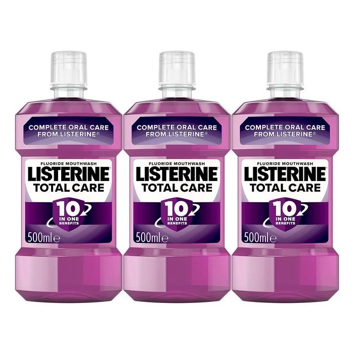 Listerine Mouthwash Total Care Anti-Bacterial Clean Mint 500ml - Pack of 3