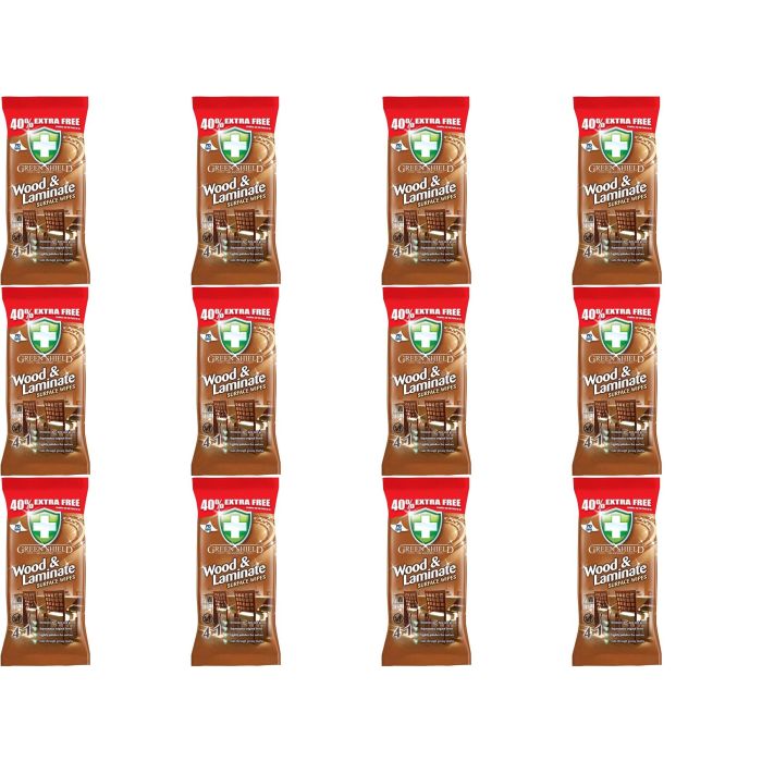 Greenshield 4 In 1 Wood & Laminate Surface Wipes 70 Wipes - Pack of 12