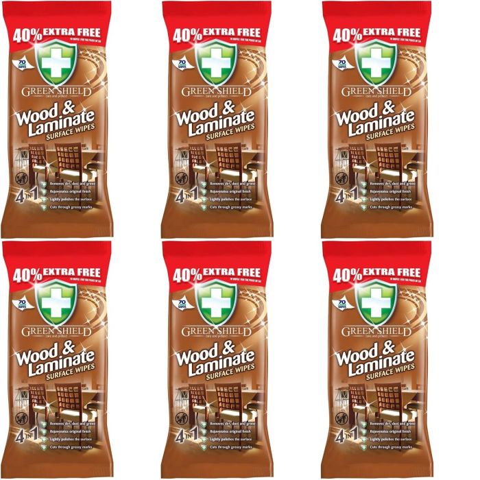Greenshield 4 In 1 Wood & Laminate Surface Wipes 70 Wipes - Pack of 6