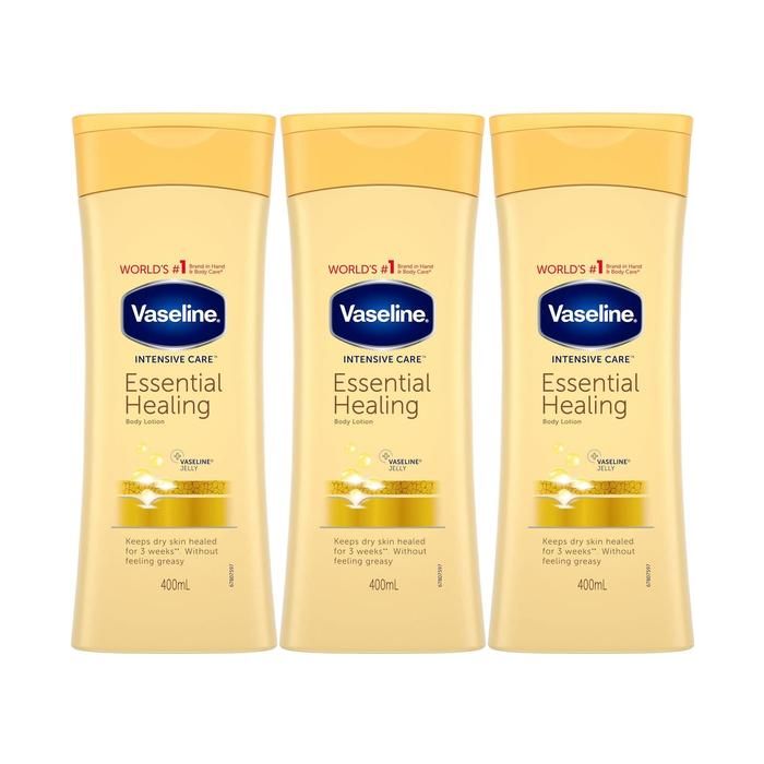 Vaseline Intensive Care Essential Healing Body Lotion Moisture 400ml - Pack of 3