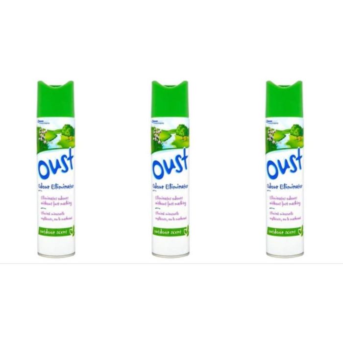 Oust Odour Eliminator Air Freshener Outdoor Scent 300ml aerosol can on a white background
