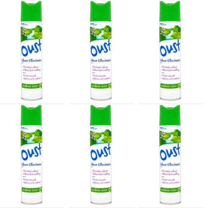 Oust Odour Eliminator Air Freshener Outdoor Scent 300ml aerosol can on a white background
