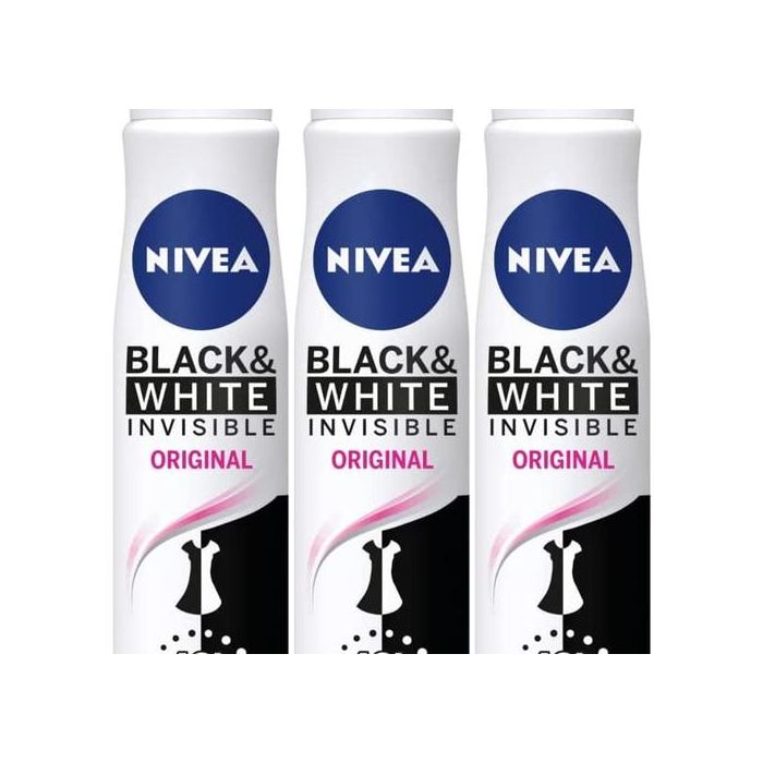 Nivea Black And White Invisible Original Antiperspirant Women Spray 150ml - Pack of 3