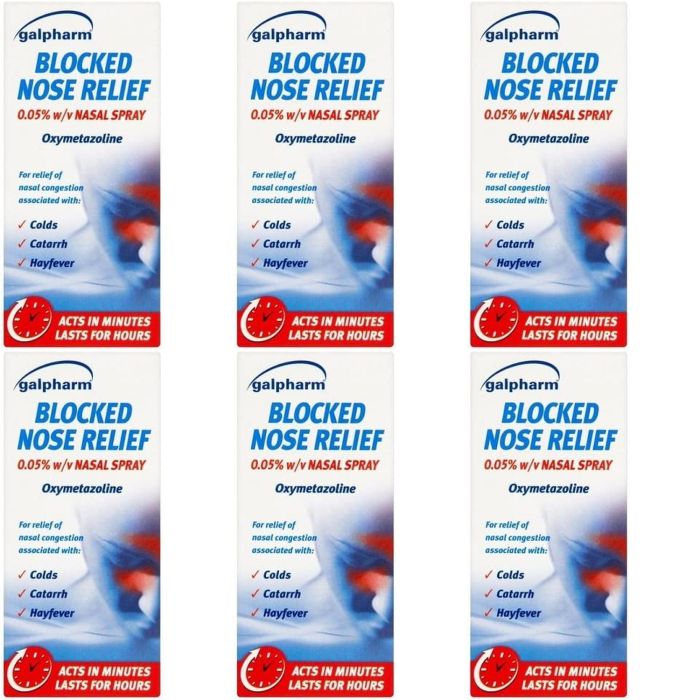 Galpharm Blocked Nose Relief Nasal Spray 15ml bottle on a clean surface
