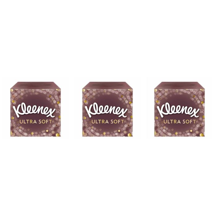 Kleenex Ultra Soft Facial Tissues box on a clean bedside table

