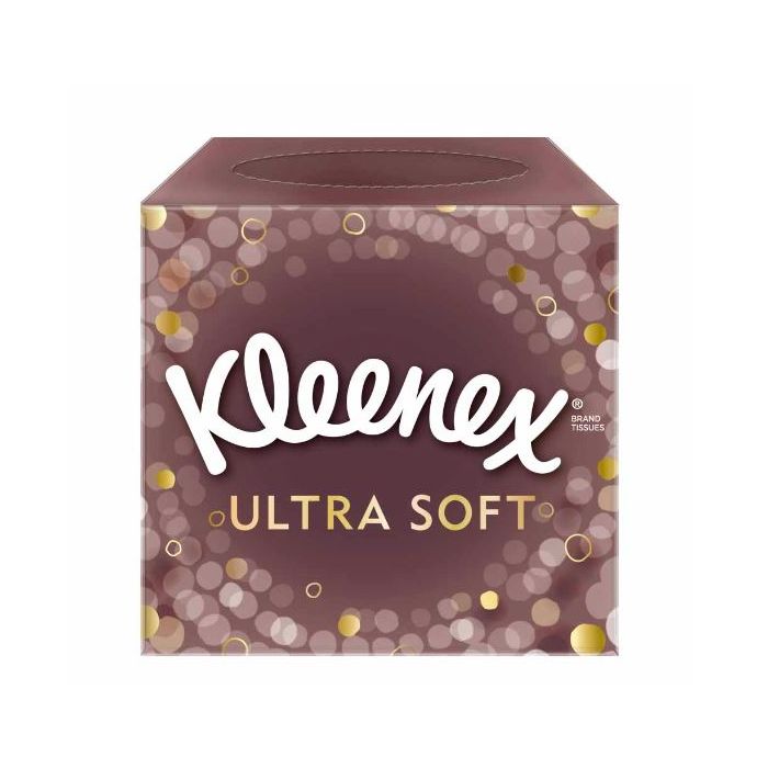 Kleenex Ultra Soft Facial Tissues box on a clean bedside table
