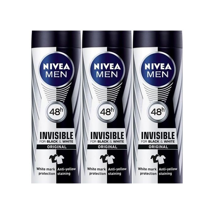 Nivea Men Invisible Black & White Antiperspirant 150ml - Pack of 3