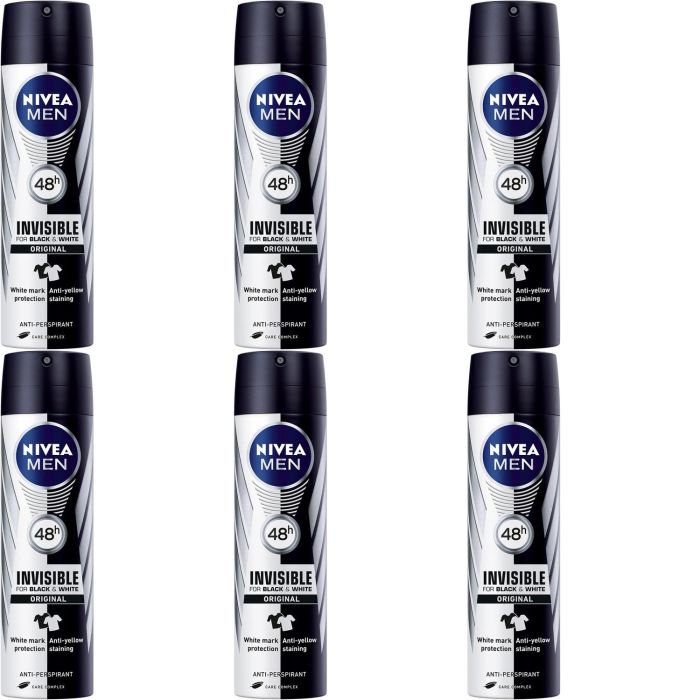 Nivea Men Invisible Black & White Antiperspirant 150ml - Pack of 6