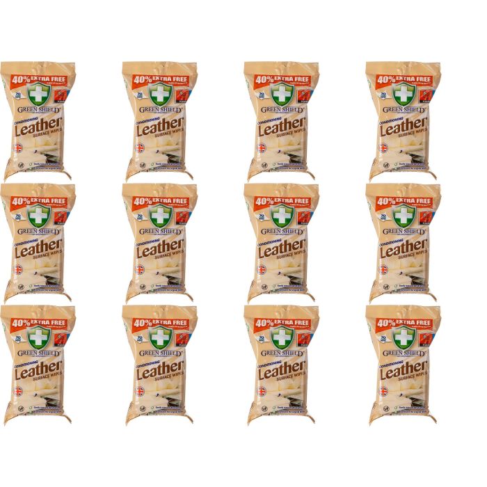Greenshield Leather Wipes - 70 Wipes - Pack of 12