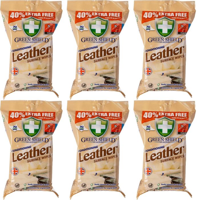 Greenshield Leather Wipes - 70 Wipes - Pack of 6
